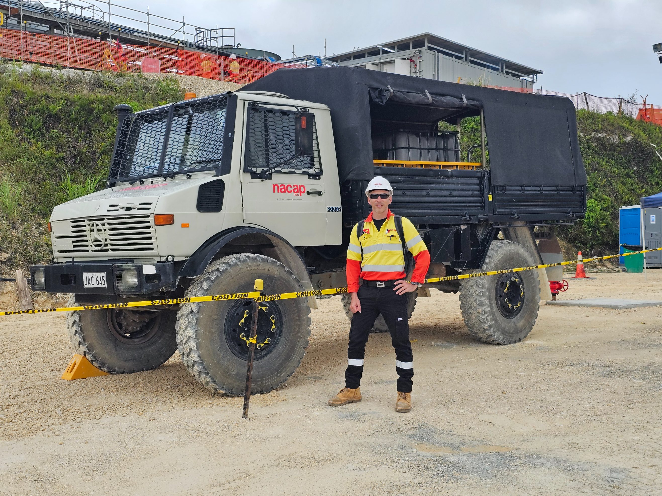 Kevin Kelly on site in front of the crew truck